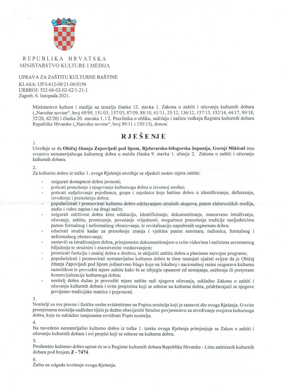 Izložba Zapovijedi pod lipom u Mikloušu